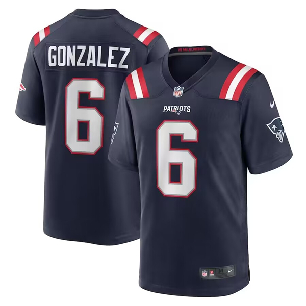 Men's New England Patriots #6 Christian Gonzalez Navy Stitched Game Jersey Men's New England Patriots #6 Christian Gonzalez Navy Stitched Game Jersey